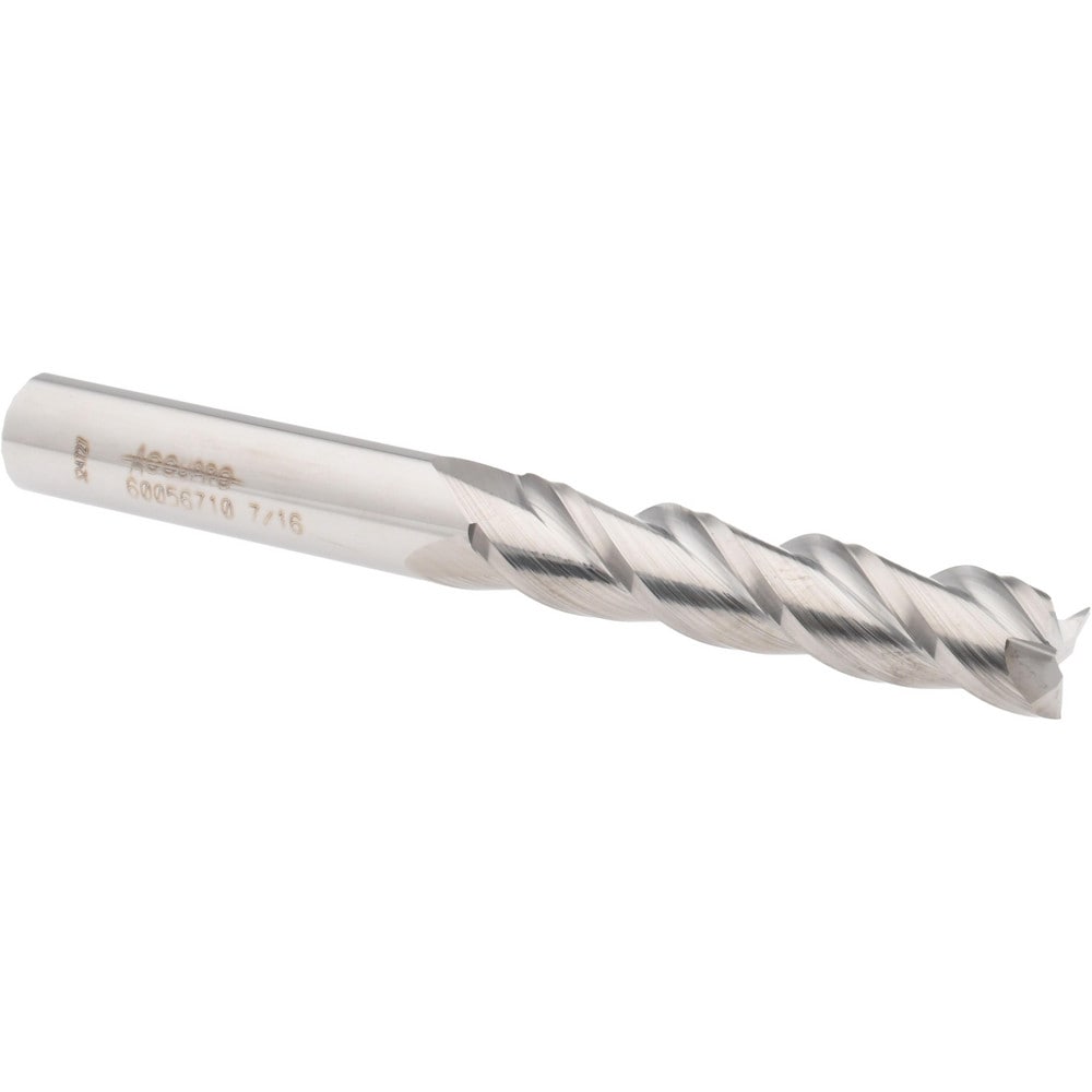 Accupro 12182220 Square End Mill: 7/16 Dia, 2 LOC, 7/16 Shank Dia, 4 OAL, 3 Flutes, Solid Carbide 