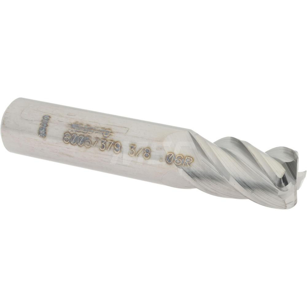 12182878 Corner Radius End Mill: 3/8" Dia, 5/8" LOC, 0.06" Radius, 4 Flutes, Solid Carbide  