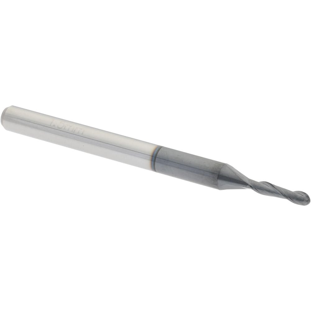Ball End Mill: 0.059" Dia, 0.2362" LOC, 2 Flute, Solid Carbide