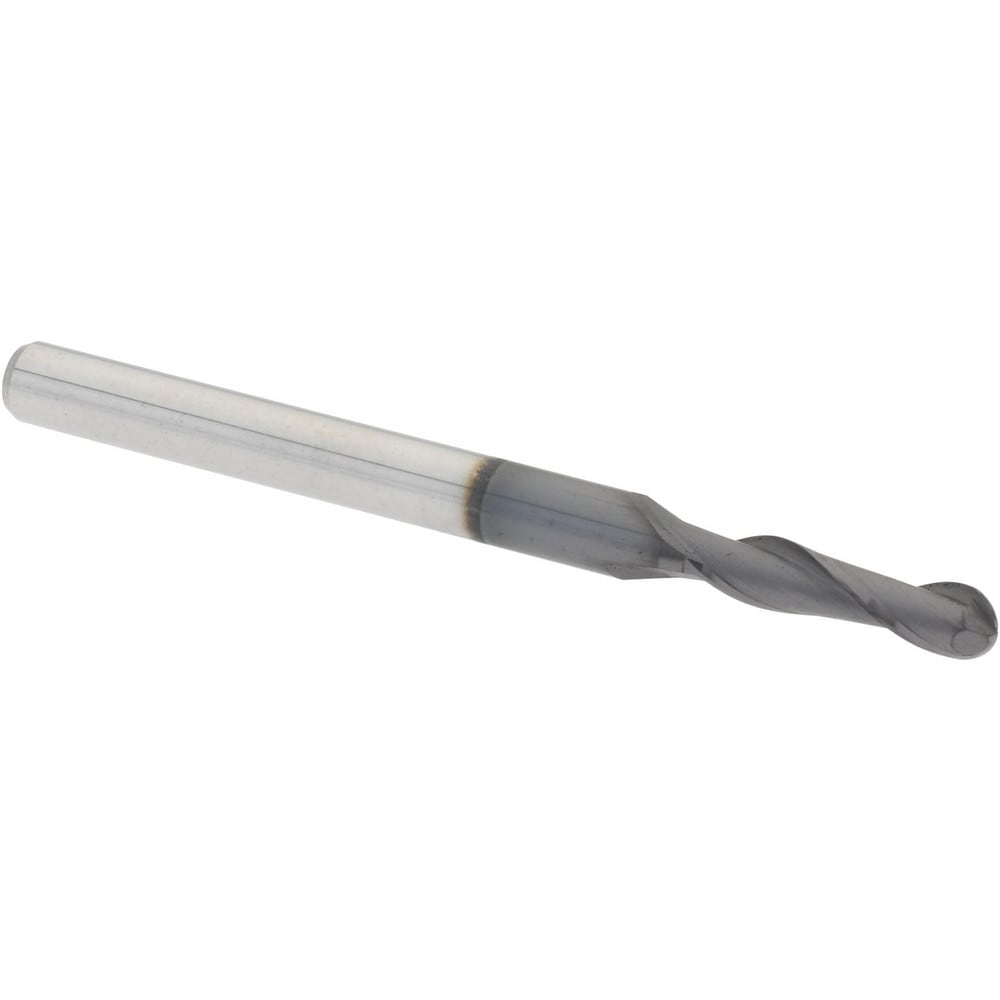 Ball End Mill: 0.098" Dia, 0.3937" LOC, 2 Flute, Solid Carbide