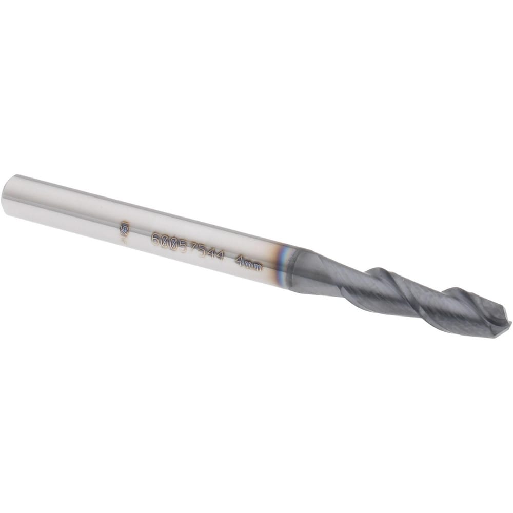 Ball End Mill: 0.1575" Dia, 0.5512" LOC, 2 Flute, Solid Carbide