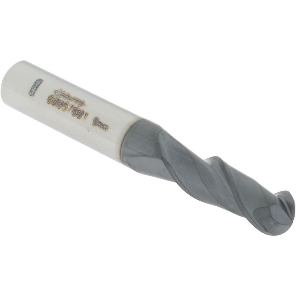 Ball End Mill: 0.354" Dia, 0.9843" LOC, 2 Flute, Solid Carbide