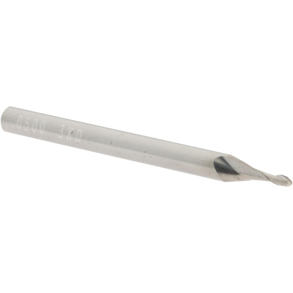 Ball End Mill: 0.05" Dia, 0.15" LOC, 2 Flute, Solid Carbide
