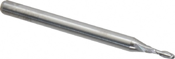 Ball End Mill: 0.06" Dia, 0.18" LOC, 2 Flute, Solid Carbide