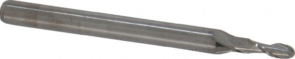 Ball End Mill: 0.075" Dia, 0.225" LOC, 2 Flute, Solid Carbide