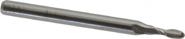 Ball End Mill: 0.0781" Dia, 0.2344" LOC, 2 Flute, Solid Carbide