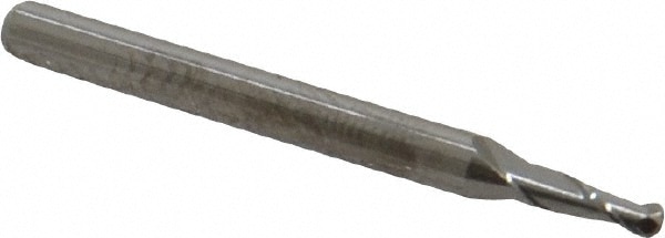 Ball End Mill: 0.08" Dia, 0.24" LOC, 2 Flute, Solid Carbide