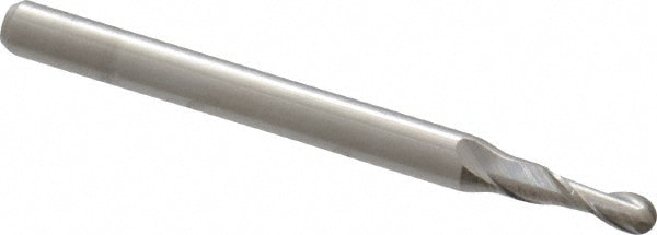 Ball End Mill: 0.085" Dia, 0.255" LOC, 2 Flute, Solid Carbide