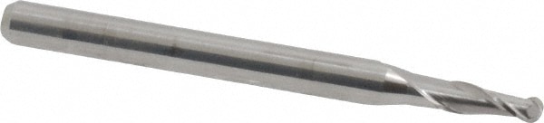 Ball End Mill: 0.09" Dia, 0.27" LOC, 2 Flute, Solid Carbide
