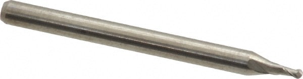 Ball End Mill: 0.06" Dia, 0.09" LOC, 2 Flute, Solid Carbide