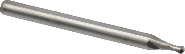 Ball End Mill: 0.07" Dia, 0.105" LOC, 2 Flute, Solid Carbide