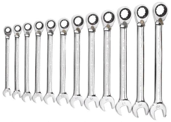 GEARWRENCH 9620N Ratcheting Combination Wrench Set: 12 Pc, 10 mm 11 mm 12 mm 13 mm 14 mm 15 mm 16 mm 17 mm 18 mm 19 mm 8 mm & 9 mm Wrench, Metric 