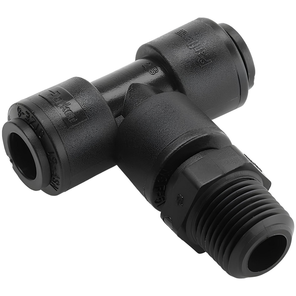 Push-To-Connect Tube Fitting: Male Swivel Branch Tee, 1/8" Thread, 3/8" OD