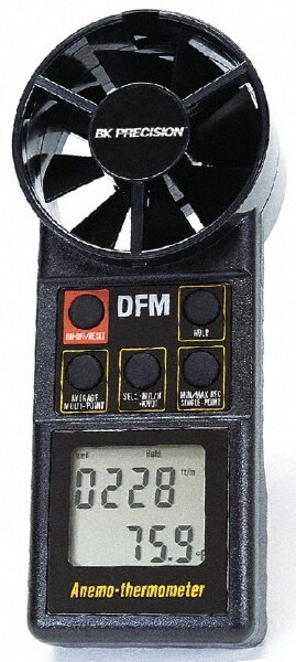 Airflow Meters & Thermo-Anemometers; Maximum Air Velocity ft/min (Feet): 5900 ; Min Air Velocity ft/min (Feet): 80 ; Min Air Velocity km/hr: 0.025 ; Maximum Air Velocity km/hr: 1.8 ; Resolution: 1 ft/min (0.01 m/sec) : 0.1 degrees F/C