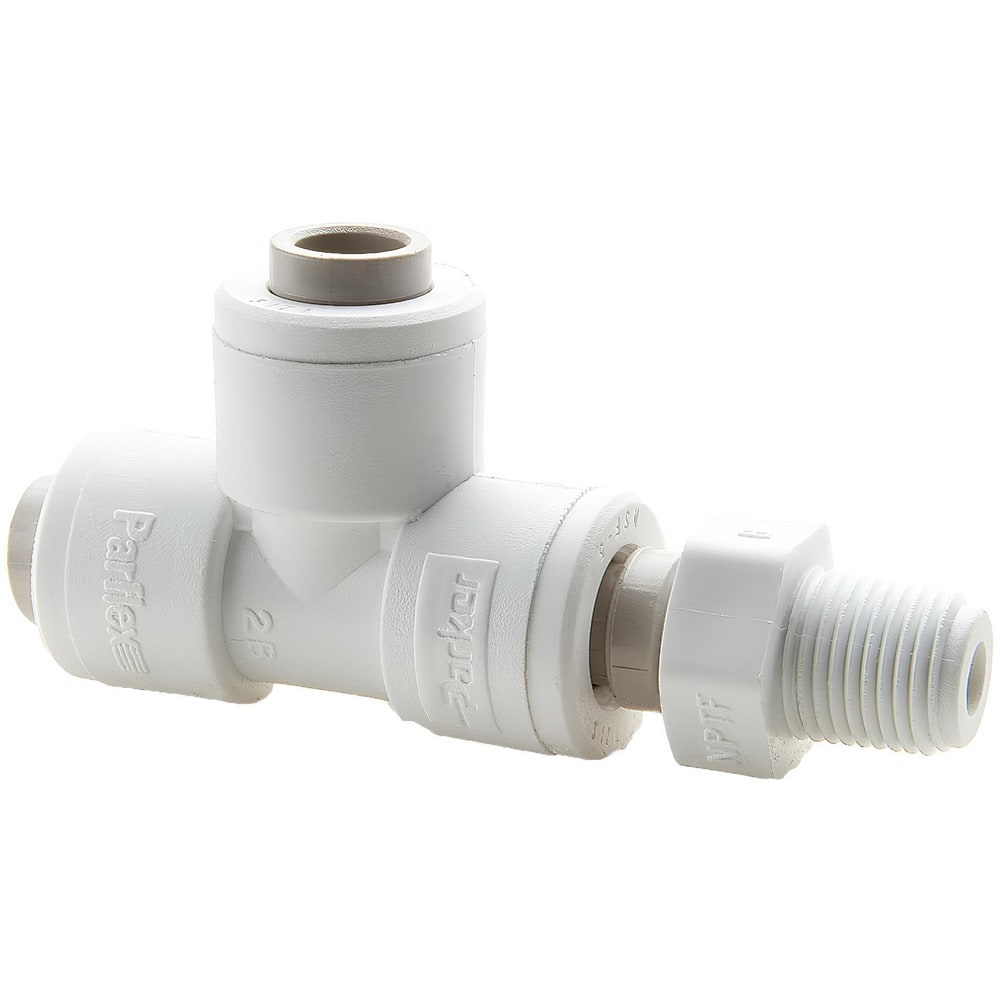 Push-To-Connect Tube Fitting: Male Swivel Run Tee, 1/8" Thread, 1/4" OD