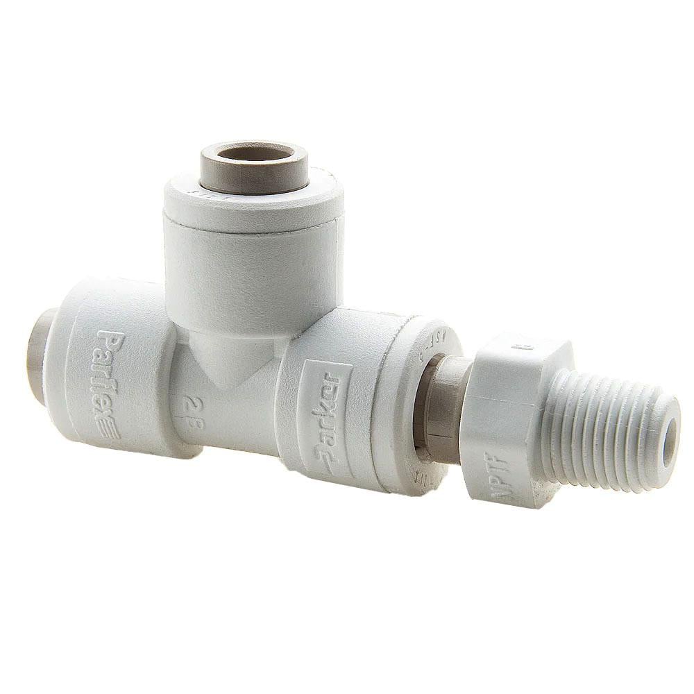 Push-To-Connect Tube to Pipe Tube Fitting: Male Swivel Run Tee, 1/4" Thread, 3/8" OD