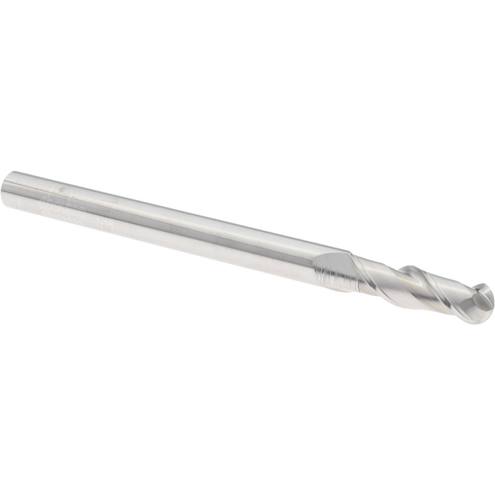 Ball End Mill: 7/16" Dia, 1-1/2" LOC, 2 Flute, Solid Carbide
