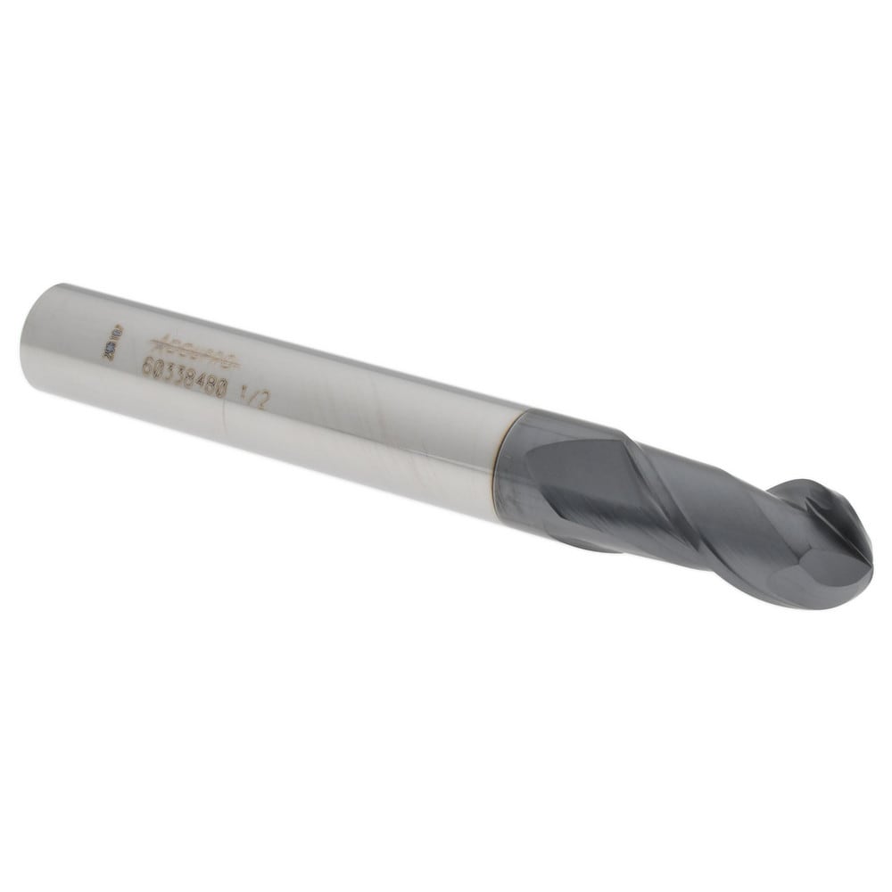 Ball End Mill: 0.5" Dia, 1" LOC, 2 Flute, Solid Carbide