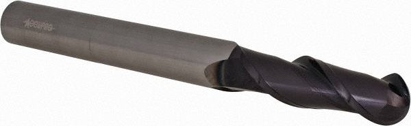 Ball End Mill: 0.625" Dia, 2" LOC, 2 Flute, Solid Carbide