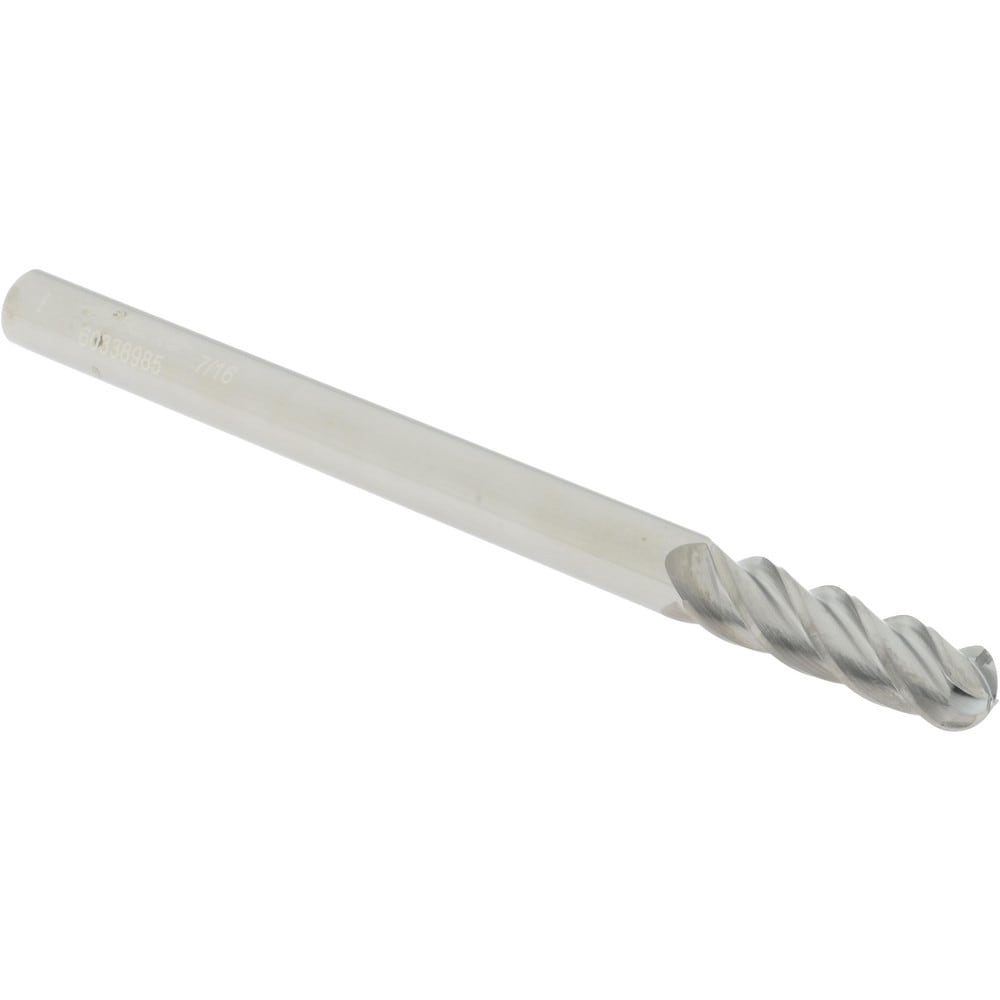Ball End Mill: 7/16" Dia, 1-1/2" LOC, 4 Flute(s), Solid Carbide