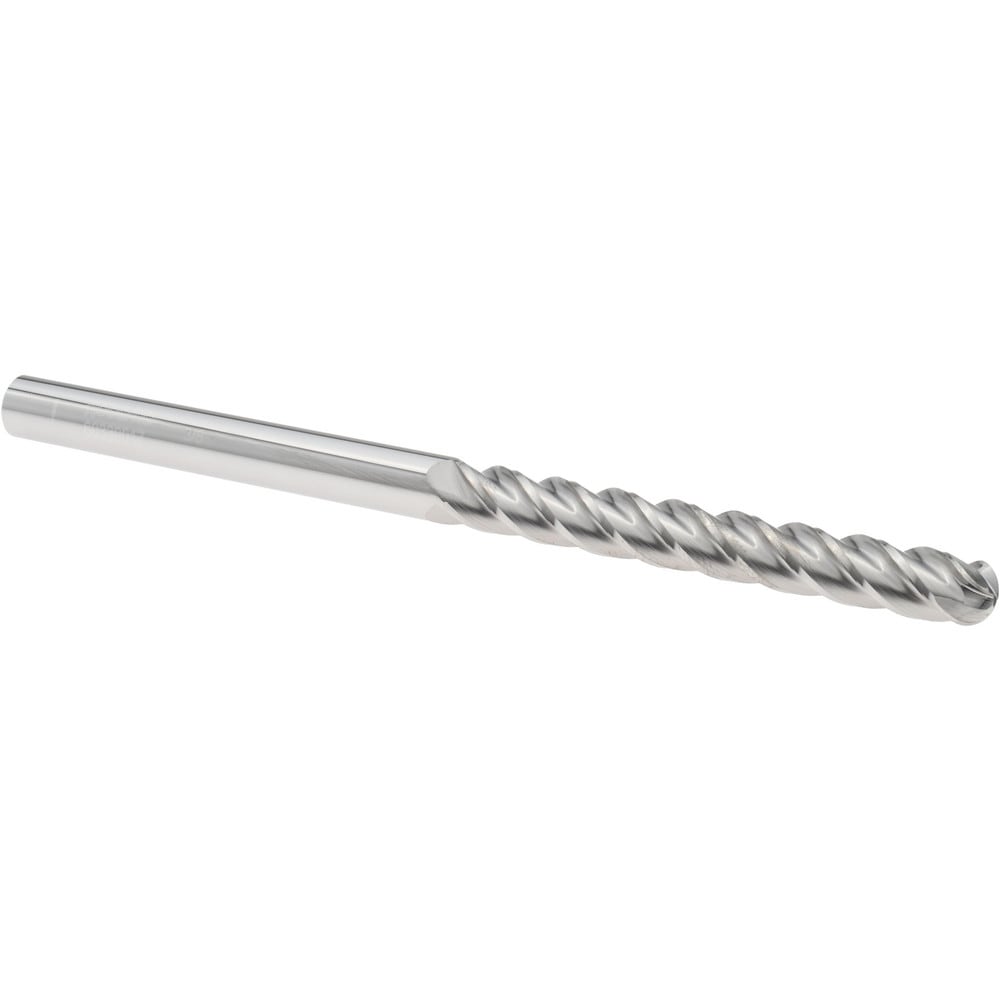 Ball End Mill: 3/8" Dia, 3" LOC, 4 Flute, Solid Carbide
