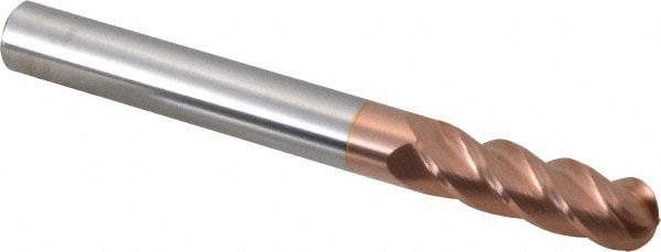 Ball End Mill: 0.625" Dia, 2" LOC, 4 Flute, Solid Carbide