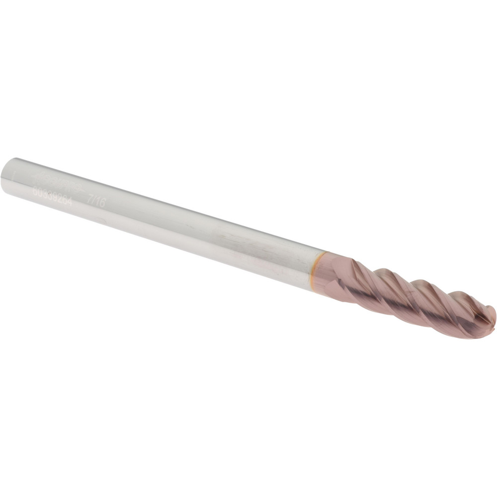 12184965 Ball End Mill: 0.4375" Dia, 1.5" LOC, 4 Flute, Solid Carbide  
