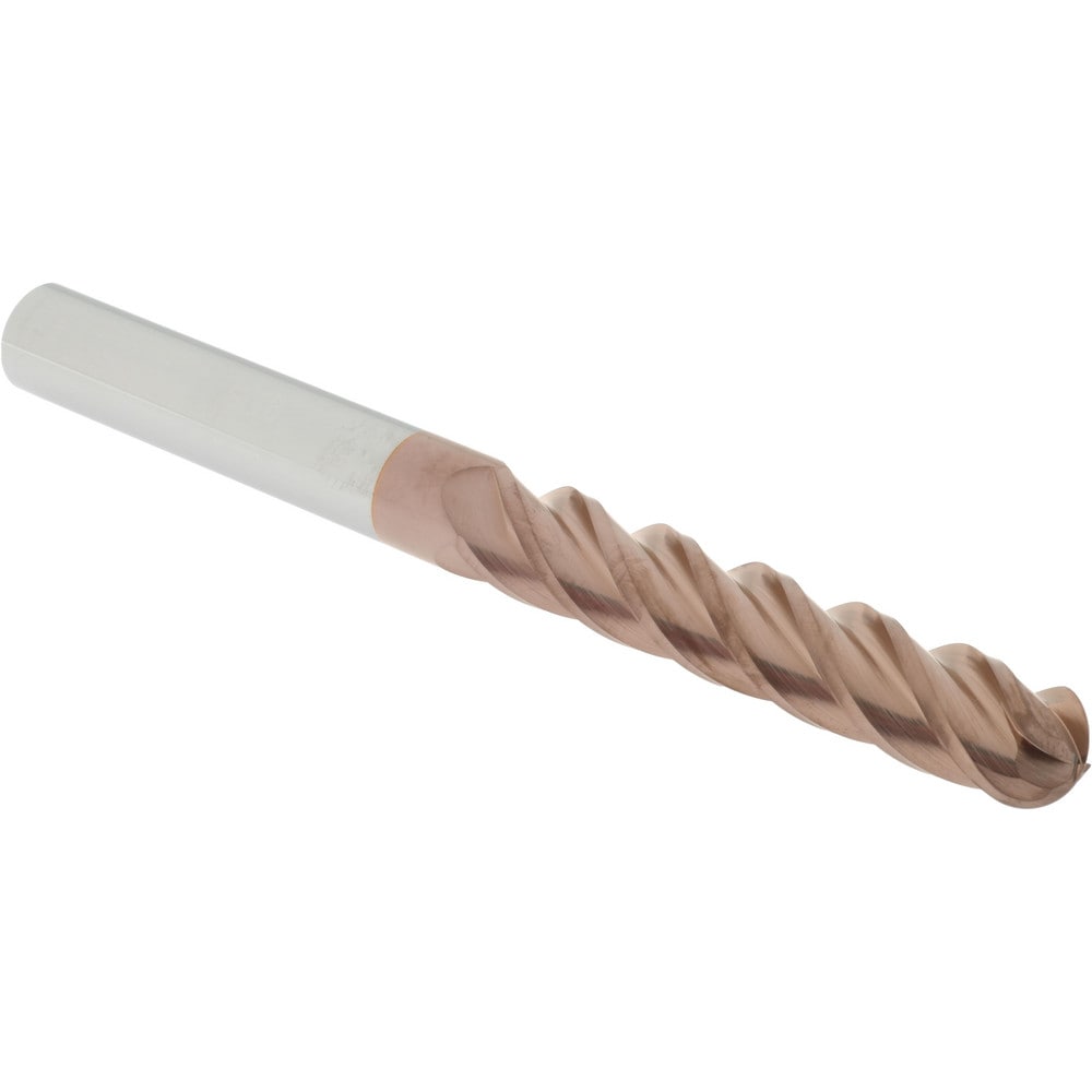 Ball End Mill: 0.5625" Dia, 3" LOC, 4 Flute, Solid Carbide