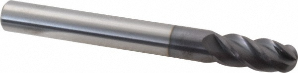 12184942 Ball End Mill: 0.4375" Dia, 1" LOC, 4 Flute, Solid Carbide  