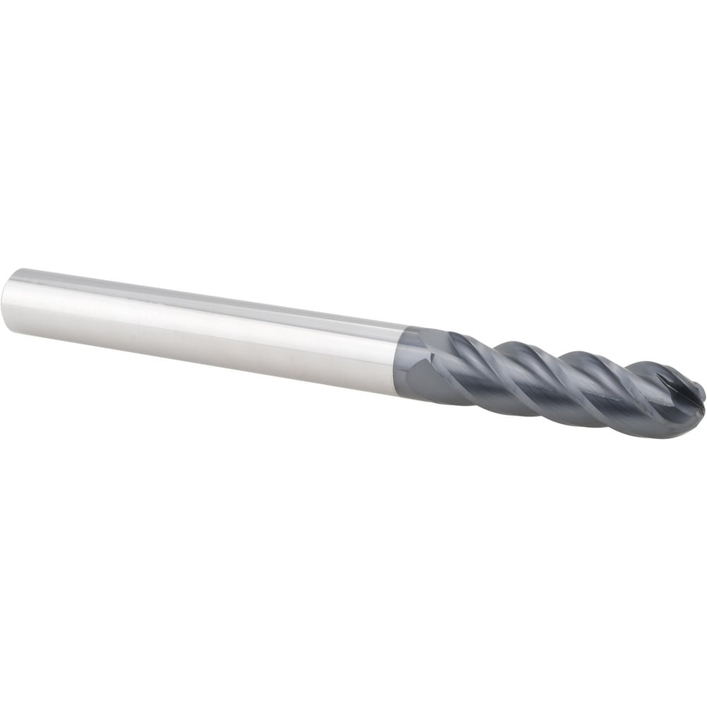 Ball End Mill: 9/16" Dia, 2" LOC, 4 Flute, Solid Carbide