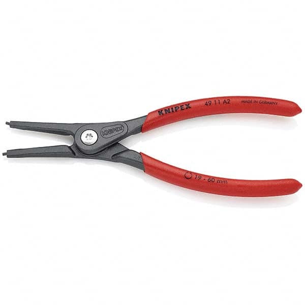 Knipex 4911A2 Retaining Ring Pliers; Tool Type: External Ring Pliers ; Type: External ; Tip Angle: 0 ; Ring Diameter Range (Inch): 3/4 to 2-3/64 ; Overall Length (mm): 180.00 ; Body Material: Steel 