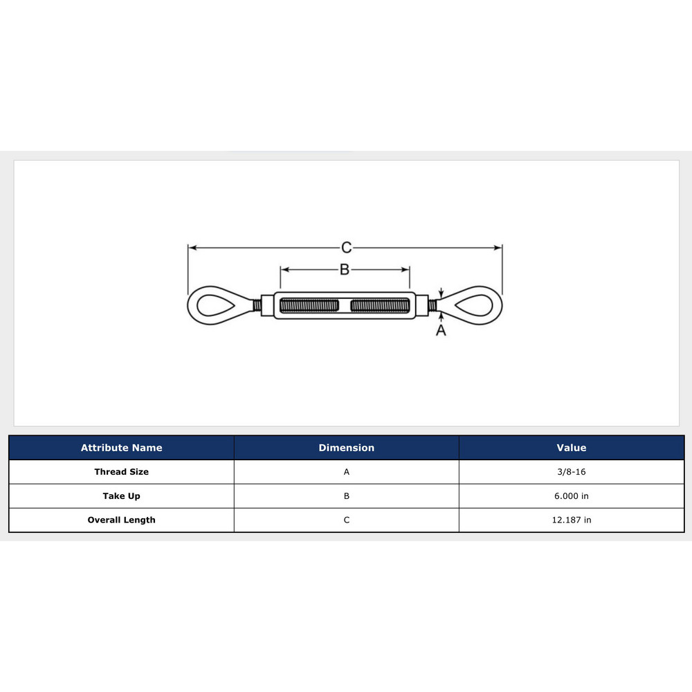All Thread Turnbuckle Different Thread Aztec - Turnbuckles: Turnbuckle Type: Eye & Eye; Thread Size: 5/16-18 ...