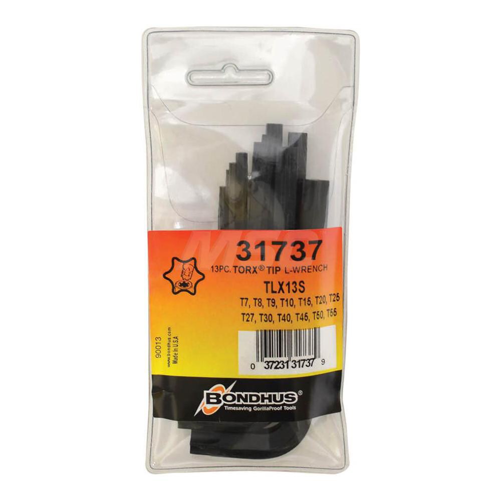 Torx Key Set: 13 Pc, L-Wrench Handle, T7 to T55