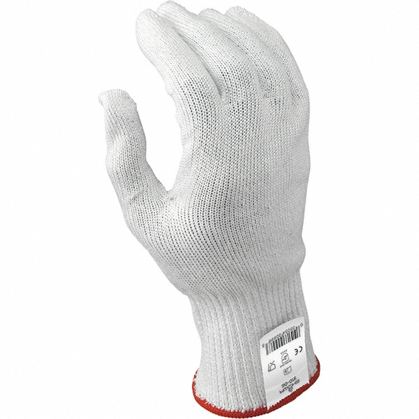 Cut & Abrasion-Resistant Glove: SHOWA® 910, Size Medium, ANSI Cut A4, ANSI Puncture 0, Stainless Steel Lined, Fiberglass, HPPE & Stainless Steel - White, Rough Grip, Ambidextrous,     FDA Approved ANSI Abrasion 2