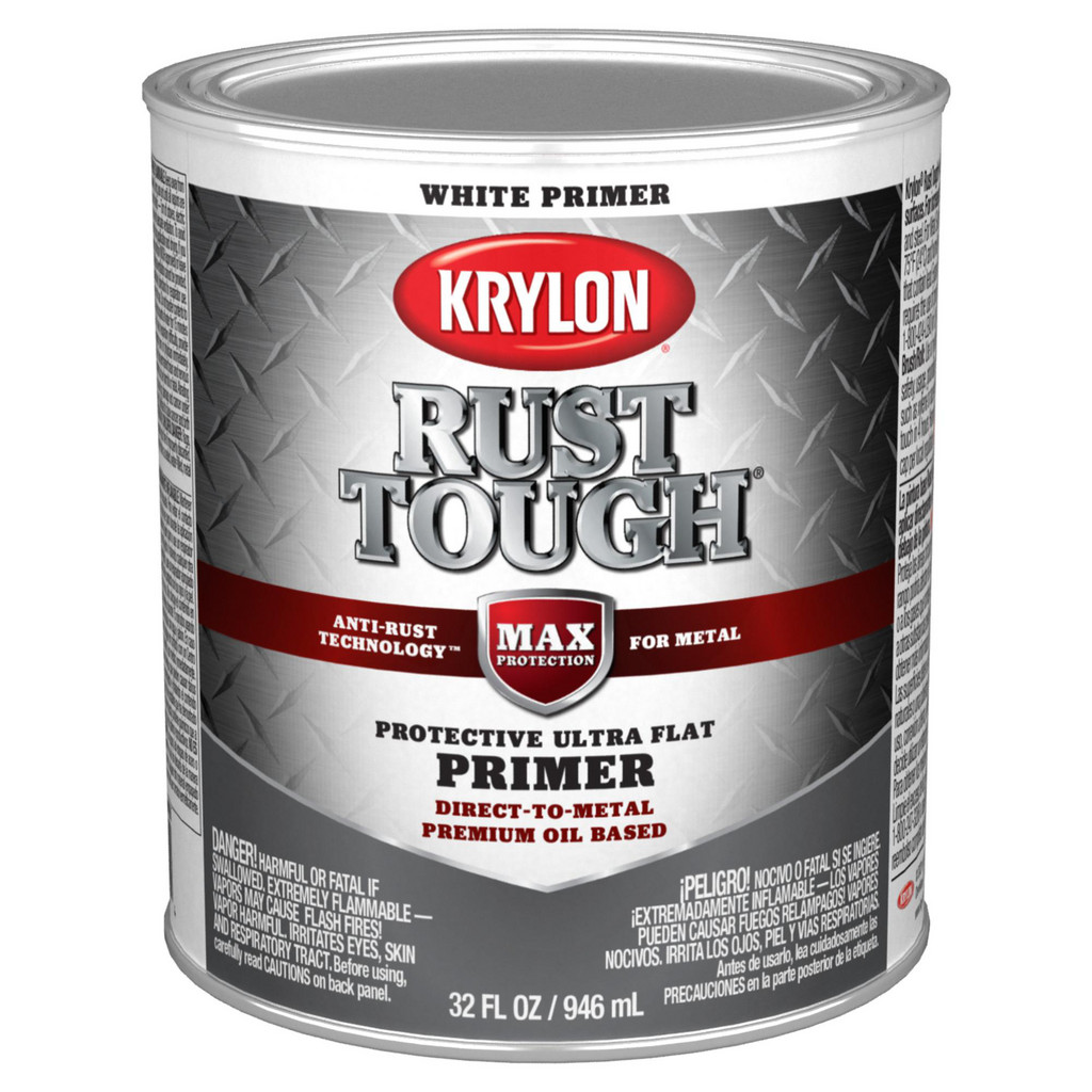 KRYLON Rust Tough® Rust Preventive Brush-On Primer, Ultra Flat, White, 1 Quart - Indoor & Outdoor, 148 VOC | Part #K09718008