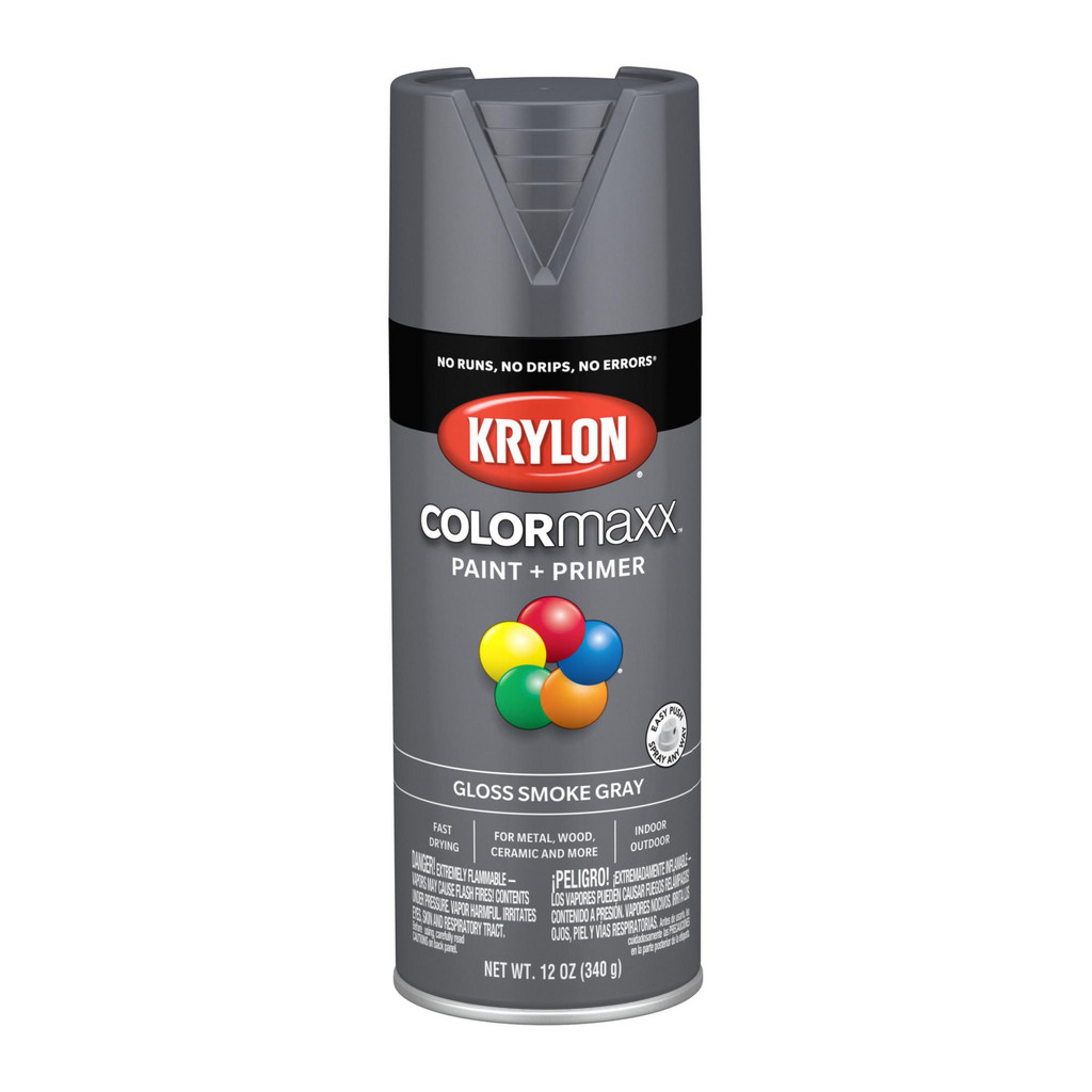 KRYLON COLORmaxx™ Paint + Primer, Gloss, Smoke Gray, 12 oz - 12.000 oz Container, Use on Wood, Metal, Wicker, Papier-Mache, Glass, Plaster