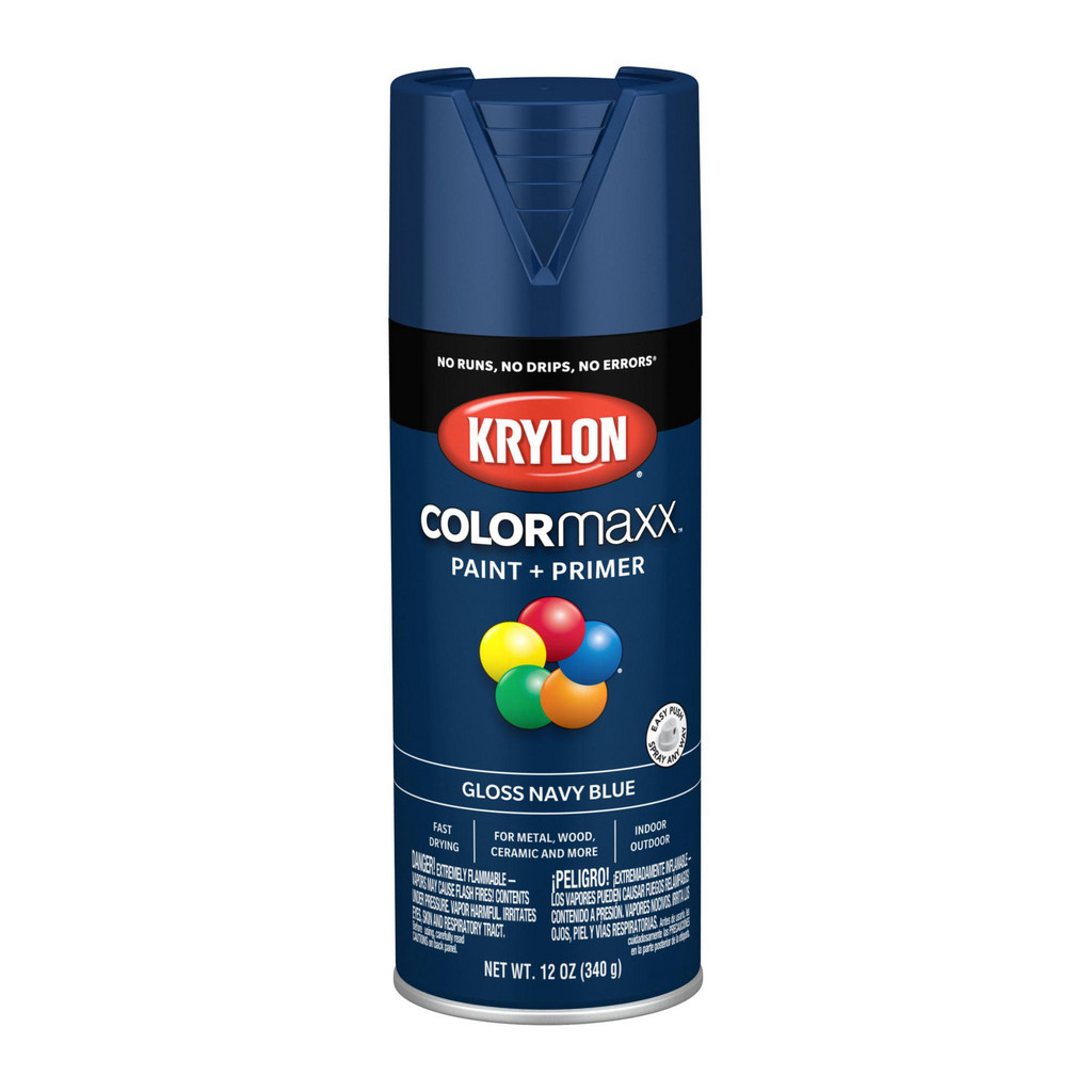 KRYLON COLORmaxx™ Paint + Primer, Gloss, Navy Blue, 12 oz - 12.000 oz Container, Use on Wood, Metal, Wicker, Papier-Mache, Glass, Plaster, Ceramic