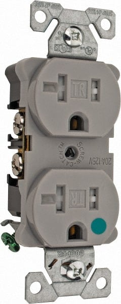 Cooper Wiring Devices TR8300GY Straight Blade Duplex Receptacle: NEMA 5-20R, 20 Amps, Self-Grounding 