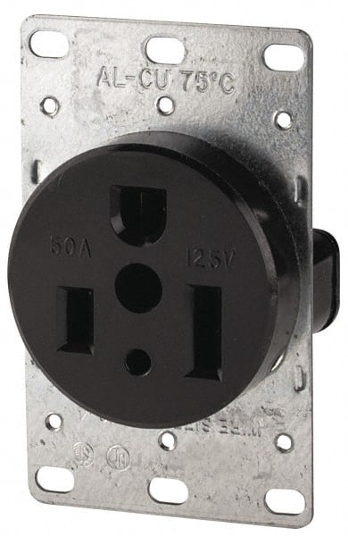 Cooper Wiring Devices 1253-BOX Straight Blade Single Receptacle: NEMA 5-50R, 50 Amps, Self-Grounding 