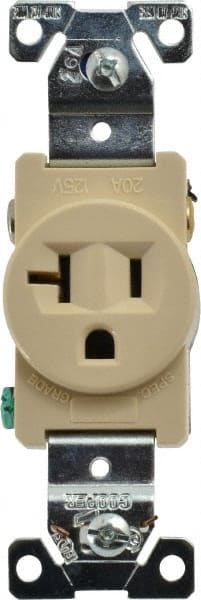 Cooper Wiring Devices 5361V Straight Blade Single Receptacle: NEMA 5-20R, 20 Amps, Self-Grounding 