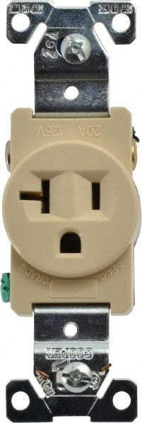 Cooper Wiring Devices 5361V Straight Blade Single Receptacle: NEMA 5-20R, 20 Amps, Self-Grounding Image