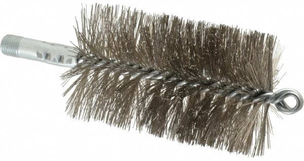 Schaefer Brush 43853 Double Stem/Spiral Tube Brush: 2-3/4" Dia, 7-1/4" OAL, Stainless Steel Bristles 