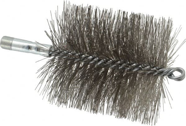Schaefer Brush 43868 Double Stem/Spiral Tube Brush: 4" Dia, 7-1/4" OAL, Stainless Steel Bristles 