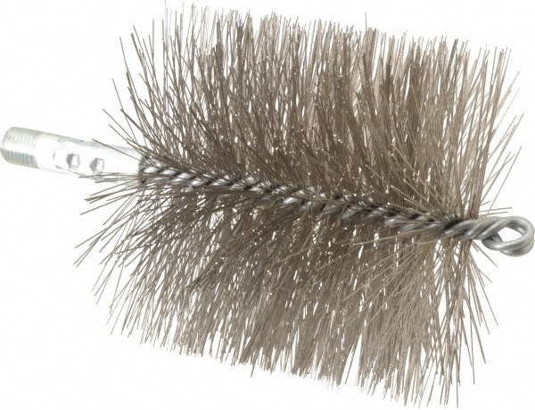 Schaefer Brush 43873 Double Stem/Spiral Tube Brush: 4-1/2" Dia, 7-1/4" OAL, Stainless Steel Bristles 