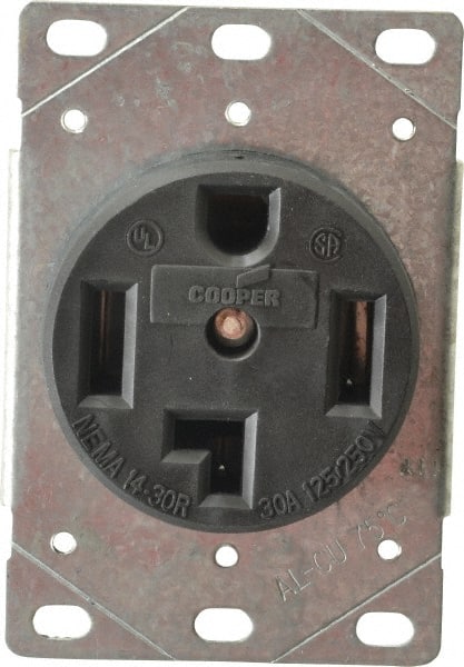 Cooper Wiring Devices 1257-SP Straight Blade Single Receptacle: NEMA 14-30R, 30 Amps, Ungrounded 