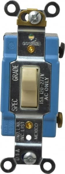 Cooper Wiring Devices 1201LTV 1 Pole, 120 to 277 V, 120 to 277 VAC, 15 Amp, Industrial Grade Toggle Wall Switch 