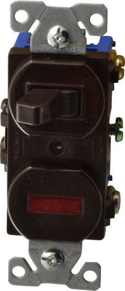 Cooper Wiring Devices 277B-BOX 1 Pole, 120 VAC, 15 Amp, Flush Mounted, Combination Switch with Pilot Light 