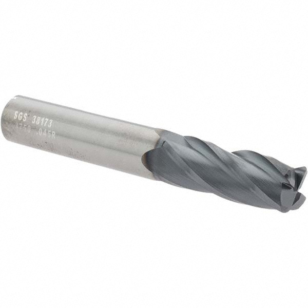 SGS 38173 Corner Radius End Mill: 3/8" Dia, 1" LOC, 0.045" Radius, 4 Flutes, Solid Carbide Image