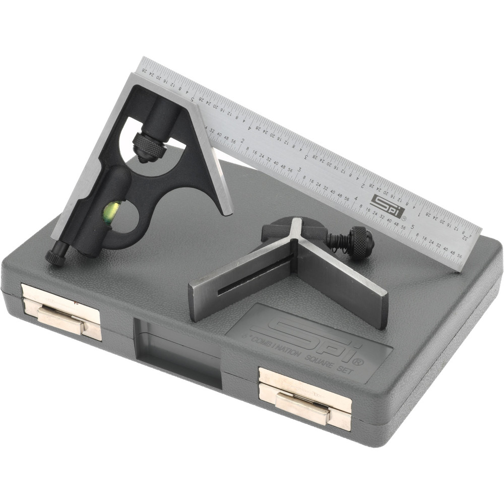 3 Piece, 6" Combination Square Set - 1/16, 1/32, 1/64 & 1/8" (4R) Graduation, Hardened Steel Blade, Cast Iron Center & Square Head