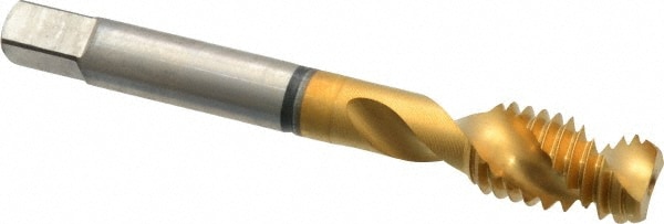 Spiral Flute Tap: 7/16-14, UNC, 2 Flute, Modified Bottoming, 2B Class of Fit, Cobalt, TiN Finish